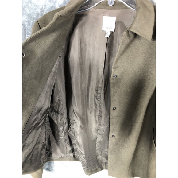 Anne Klein Neiman Marcus Suede Olive Green Women’s Moto Jacket Large Snap Front - Picture 5 of 15